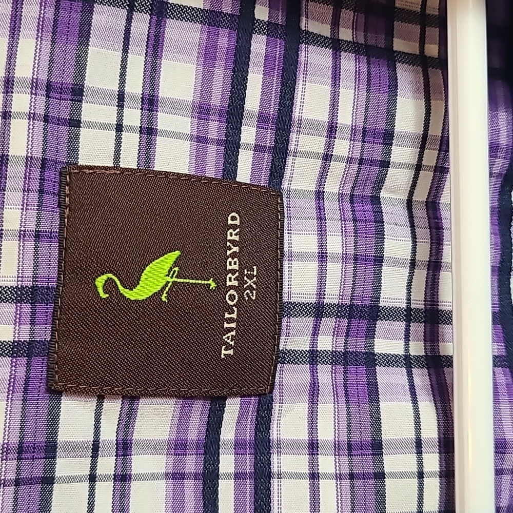 Tailorbyrd Collection Button Up Shirt Mens Purple  Plaid 2x Pocket - Picture 4 of 5